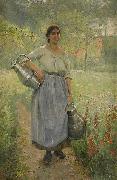 Elisabeth Keyser Fransk bondflicka med mjolkspannar oil painting